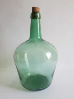 Dame jeanne bonbonne en verre verte Ayelense vintage