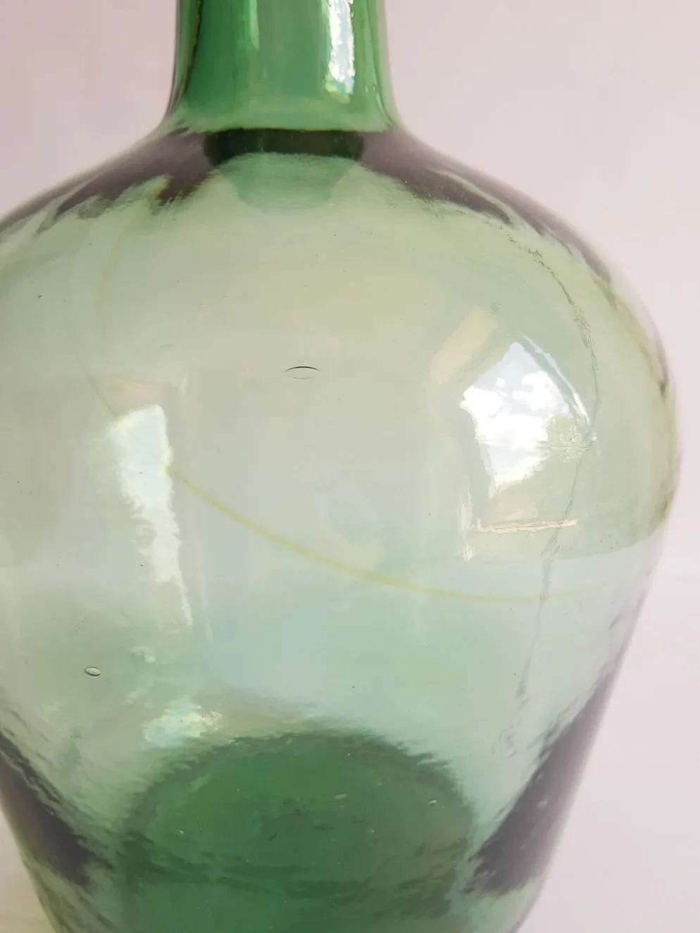 Dame jeanne bonbonne en verre verte Ayelense vintage