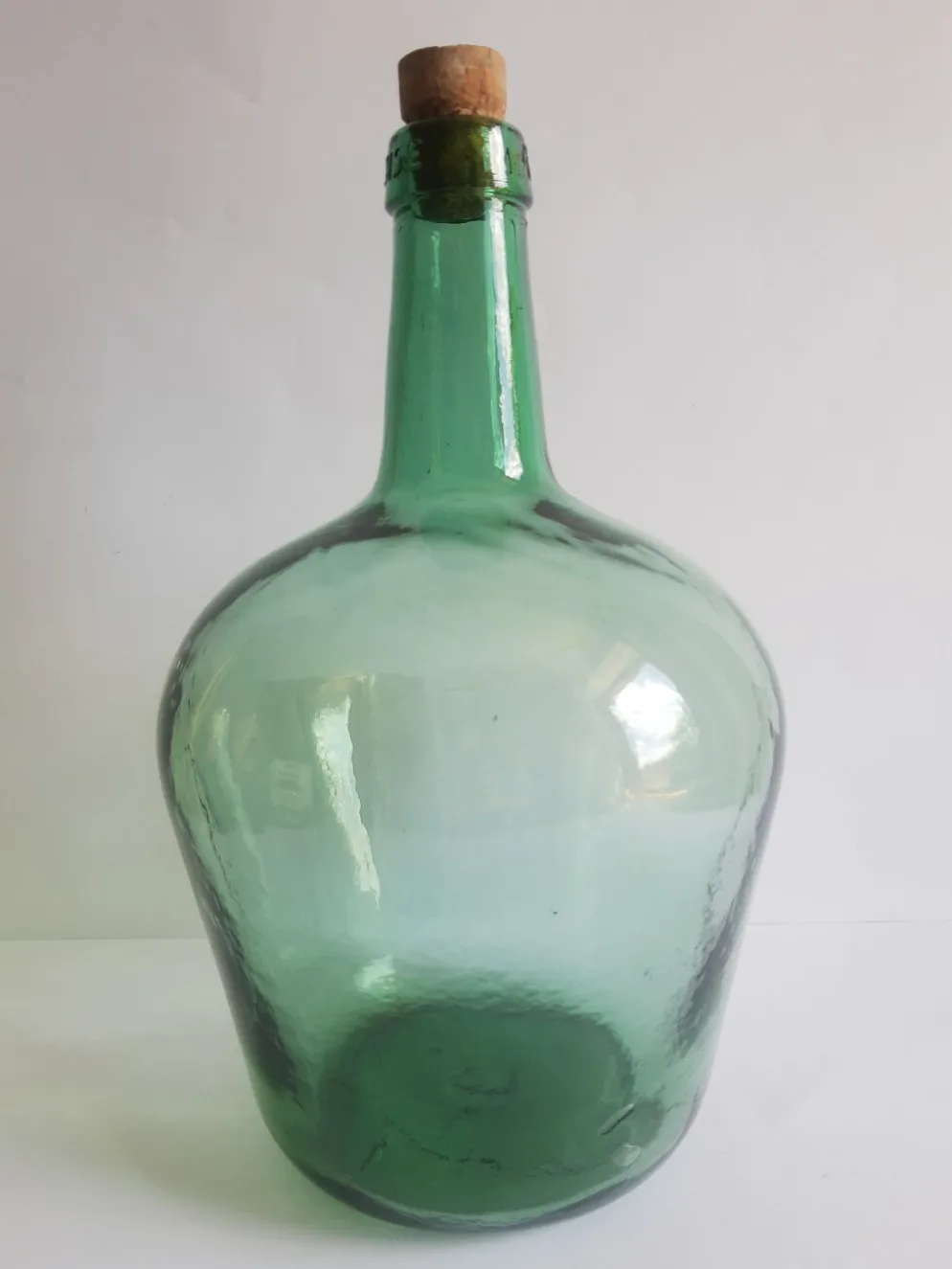 Dame jeanne bonbonne en verre verte Ayelense vintage