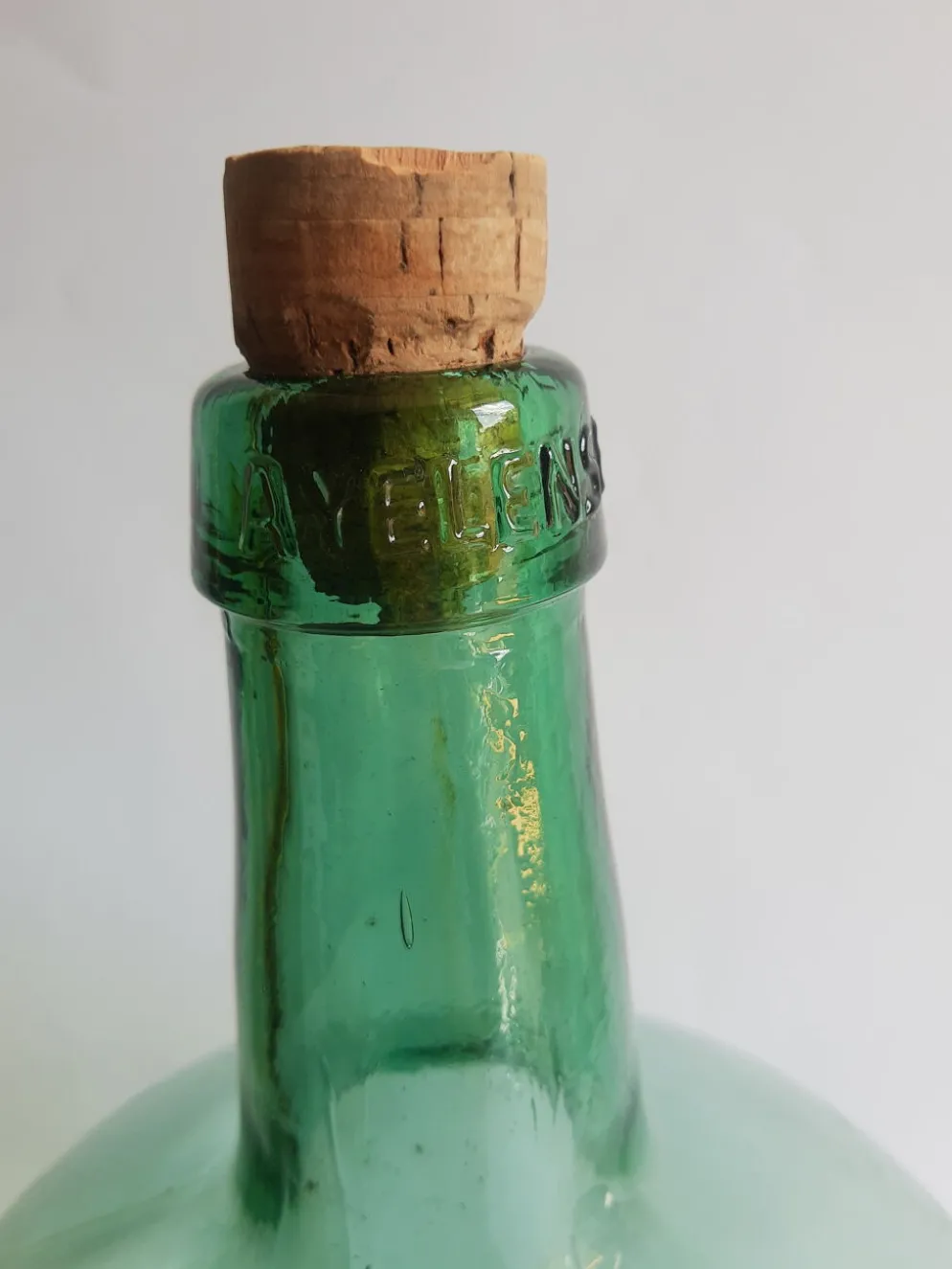 Dame jeanne bonbonne en verre verte Ayelense vintage