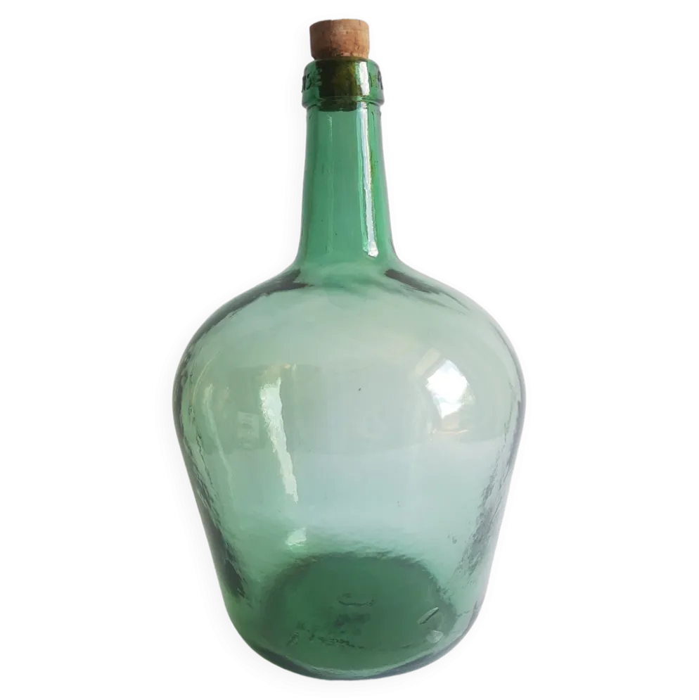 Dame jeanne bonbonne en verre verte Ayelense vintage