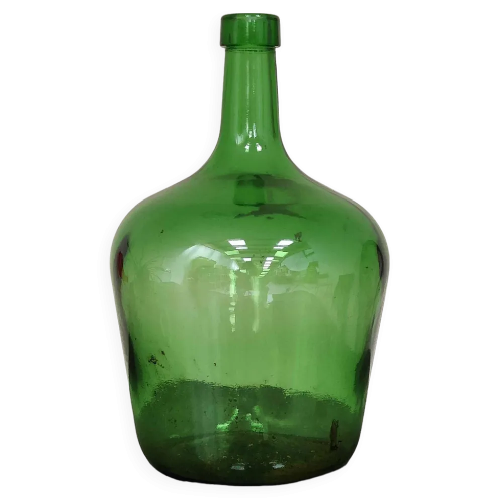 Dame Jeanne bonbonne verre vert émeraude vintage 25cm