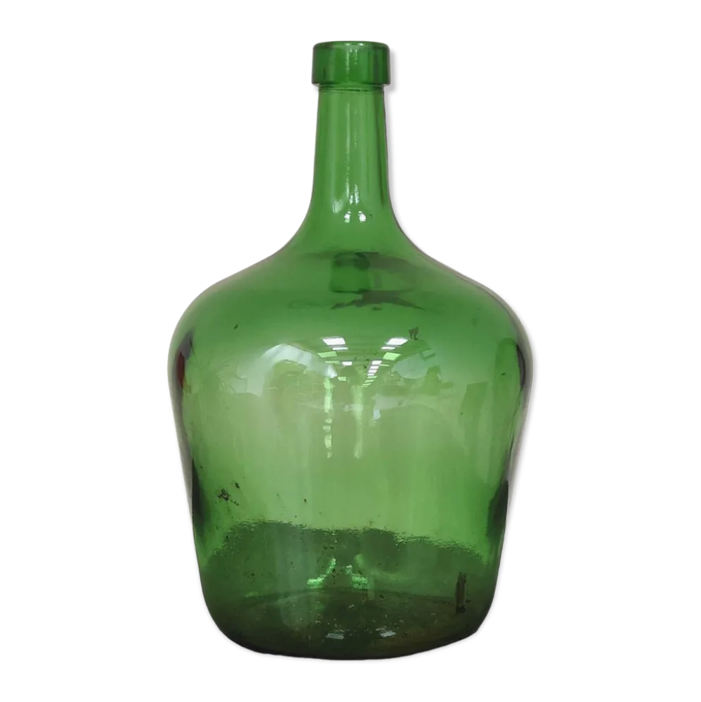 Dame Jeanne bonbonne verre vert émeraude vintage 25cm