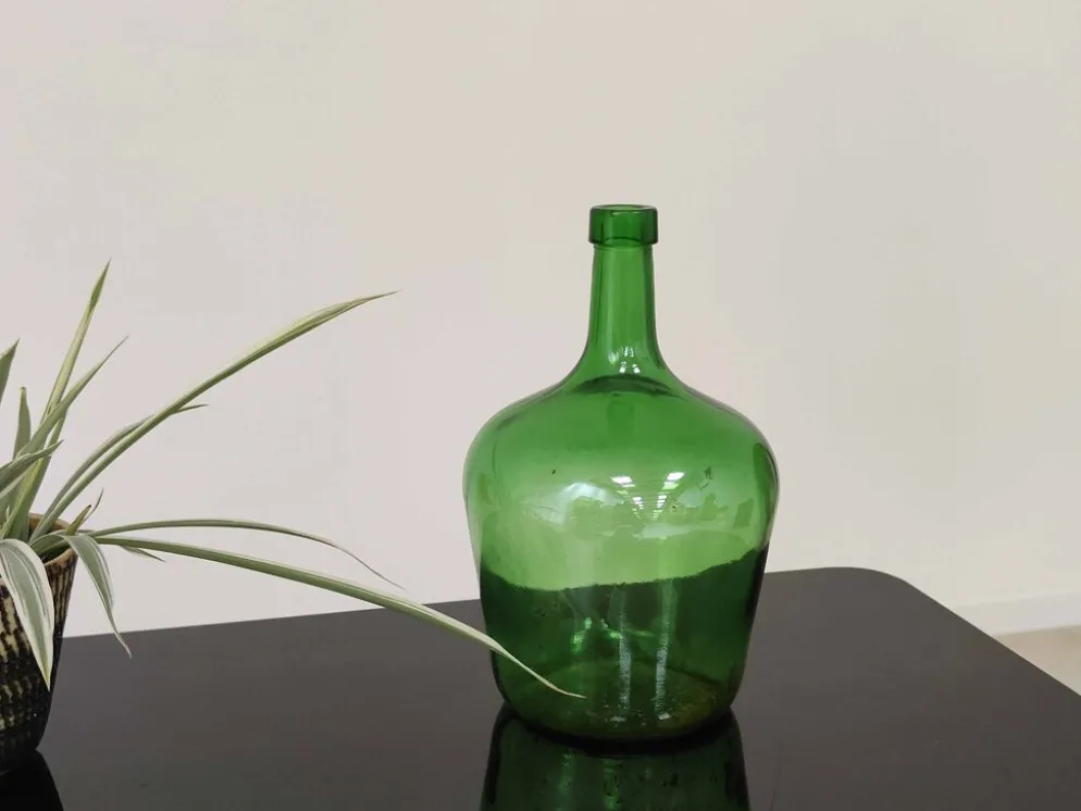 Dame Jeanne bonbonne verre vert émeraude vintage 25cm