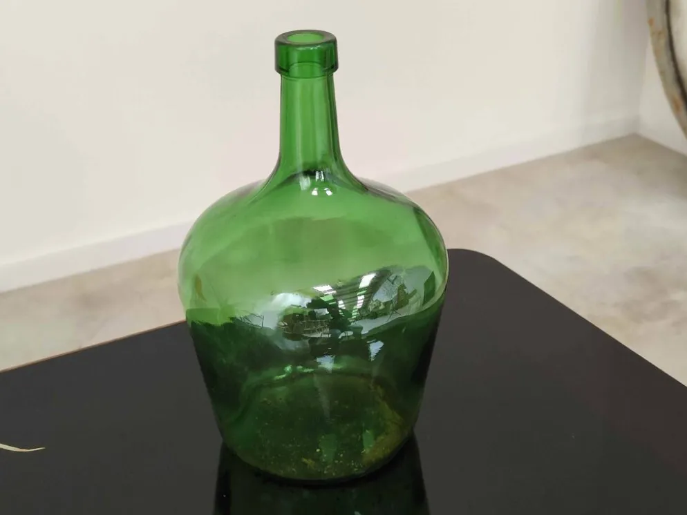Dame Jeanne bonbonne verre vert émeraude vintage 25cm