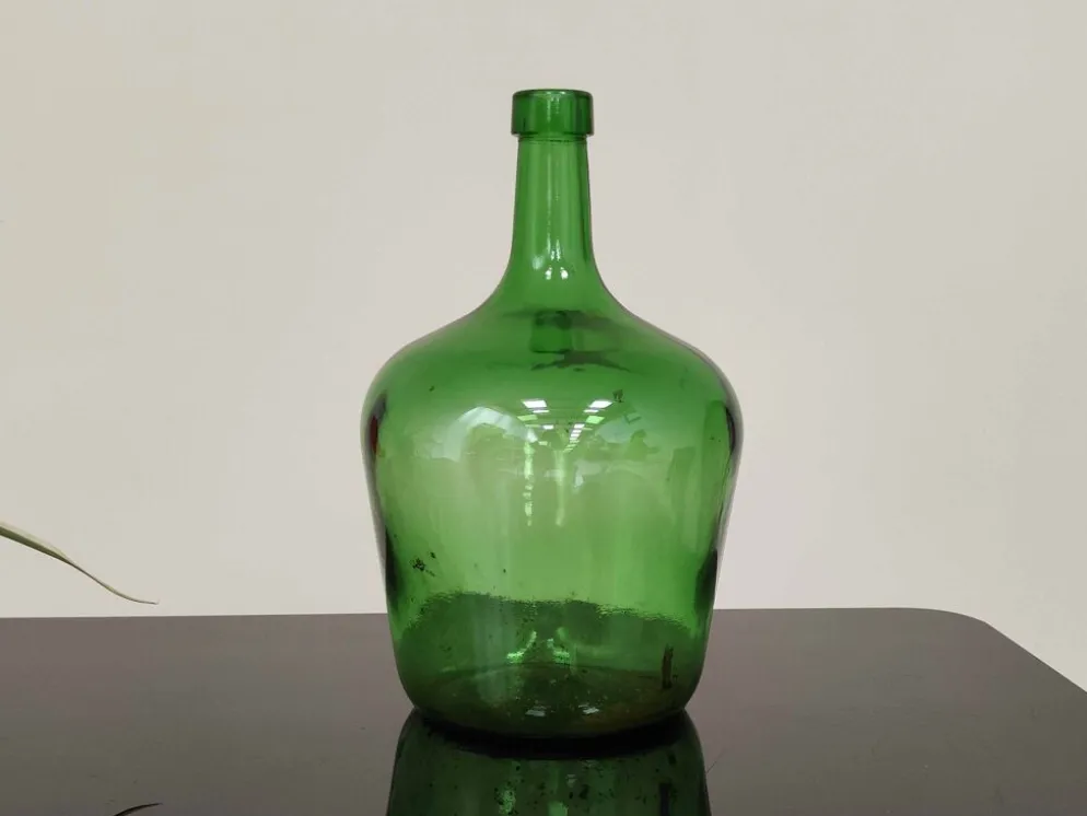 Dame Jeanne bonbonne verre vert émeraude vintage 25cm