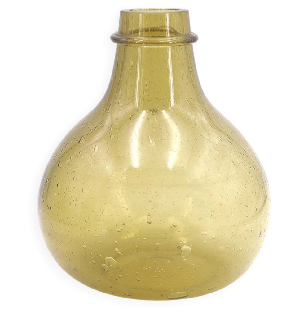 Dame Jeanne en verre bullé vert de Biot, années 50