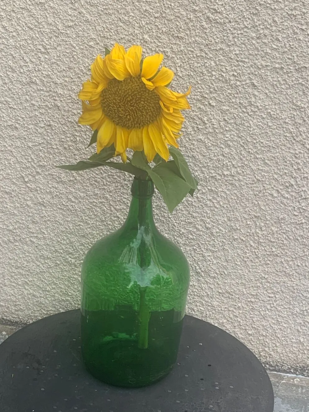Dame jeanne en verre verte vintage