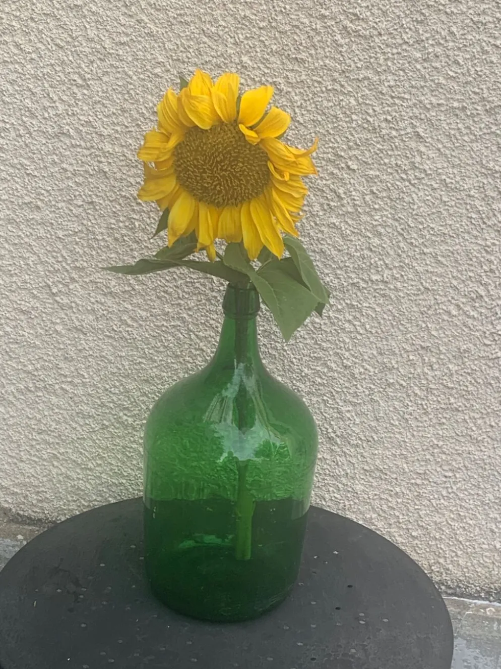 Dame jeanne en verre verte vintage