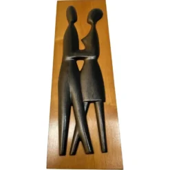 Décoration murale en bois de design mid-century / amoureux, années 1960, Tchécoslovaquie
