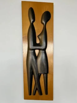 Décoration murale en bois de design mid-century / amoureux, années 1960, Tchécoslovaquie