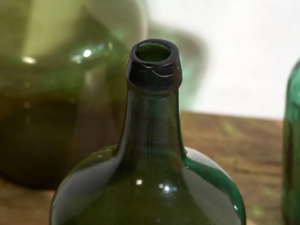 Demijohns verts anciens (c.1920). Ensemble de 3 pièces