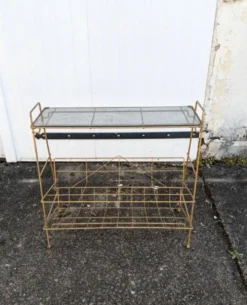 Desserte Porte-revue vintage métal doré et plateau en verre années 50