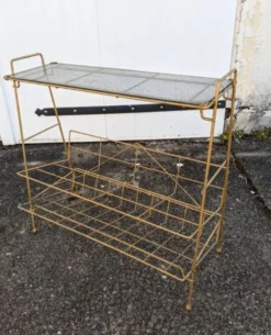 Desserte Porte-revue vintage métal doré et plateau en verre années 50