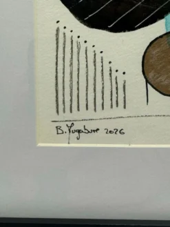 Dessin abstrait original encadré, technique mixte - Bertrand Mugabure