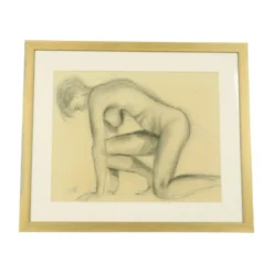 Dessin au fusain Femme Nu Étude Art Encadré