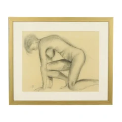 Dessin au fusain Femme Nu Étude Art Encadré