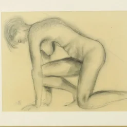 Dessin au fusain Femme Nu Étude Art Encadré