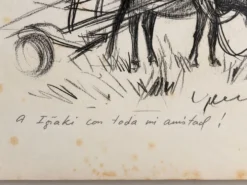 Dessin encadré original signé Guy Tayal âne attelé
