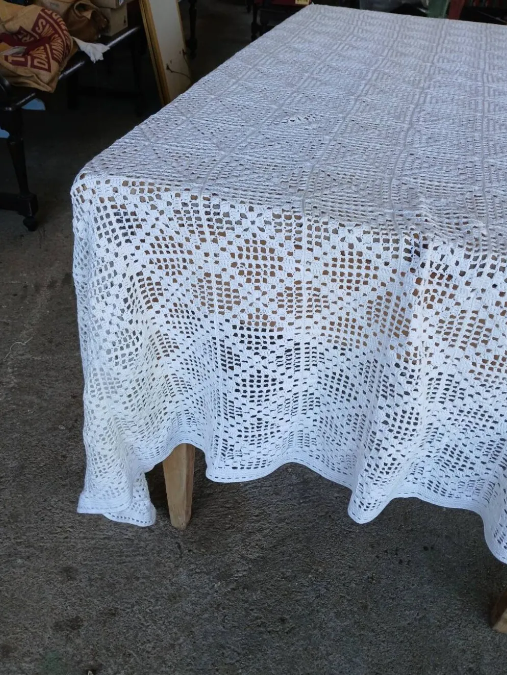 Dessus de lit ancien en crochet fait main