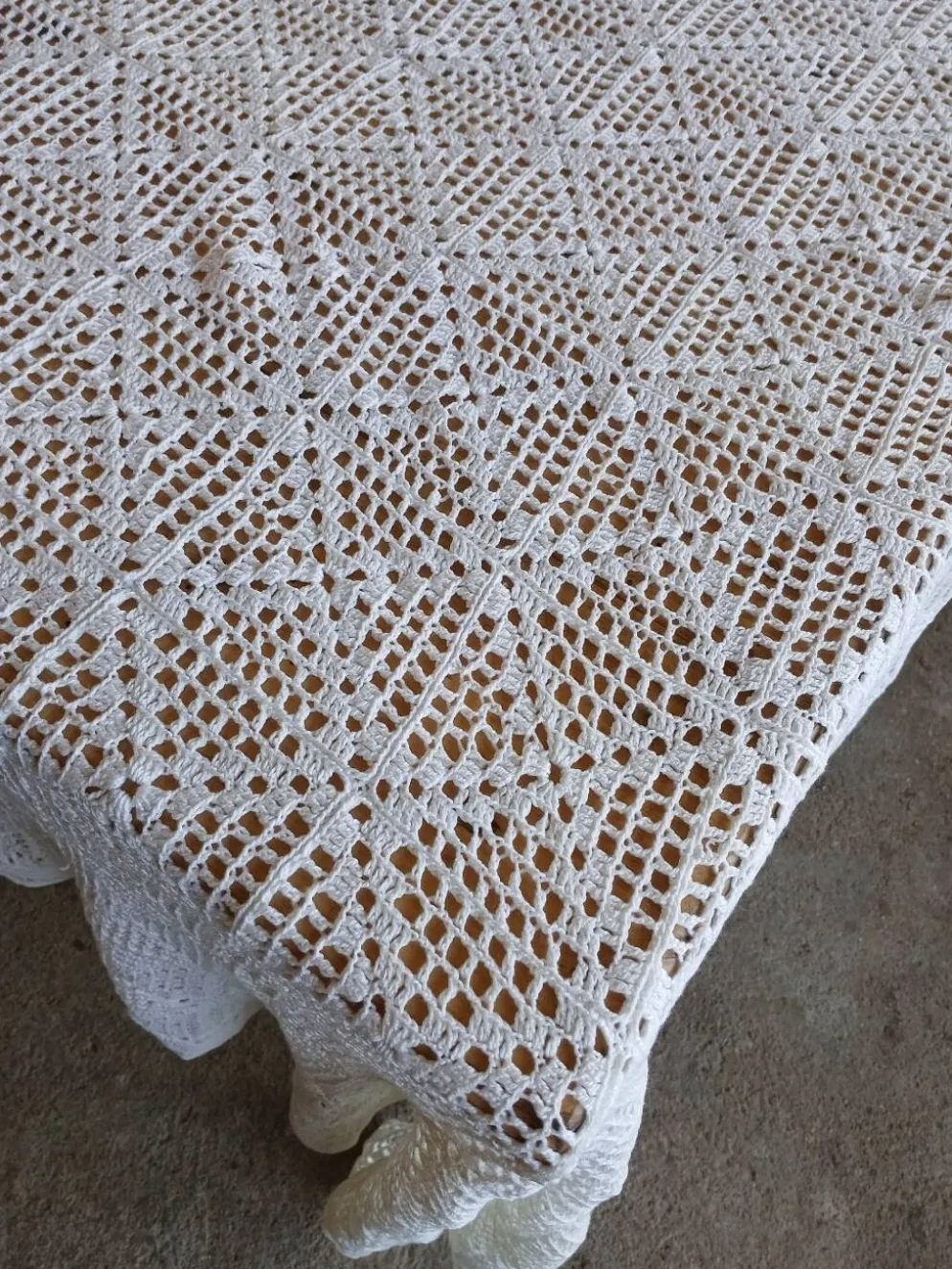 Dessus de lit ancien en crochet fait main