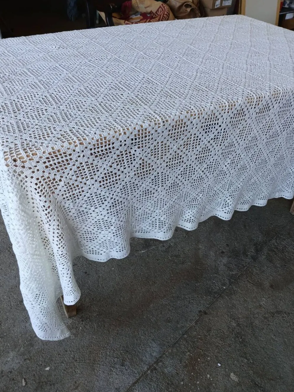 Dessus de lit ancien en crochet fait main
