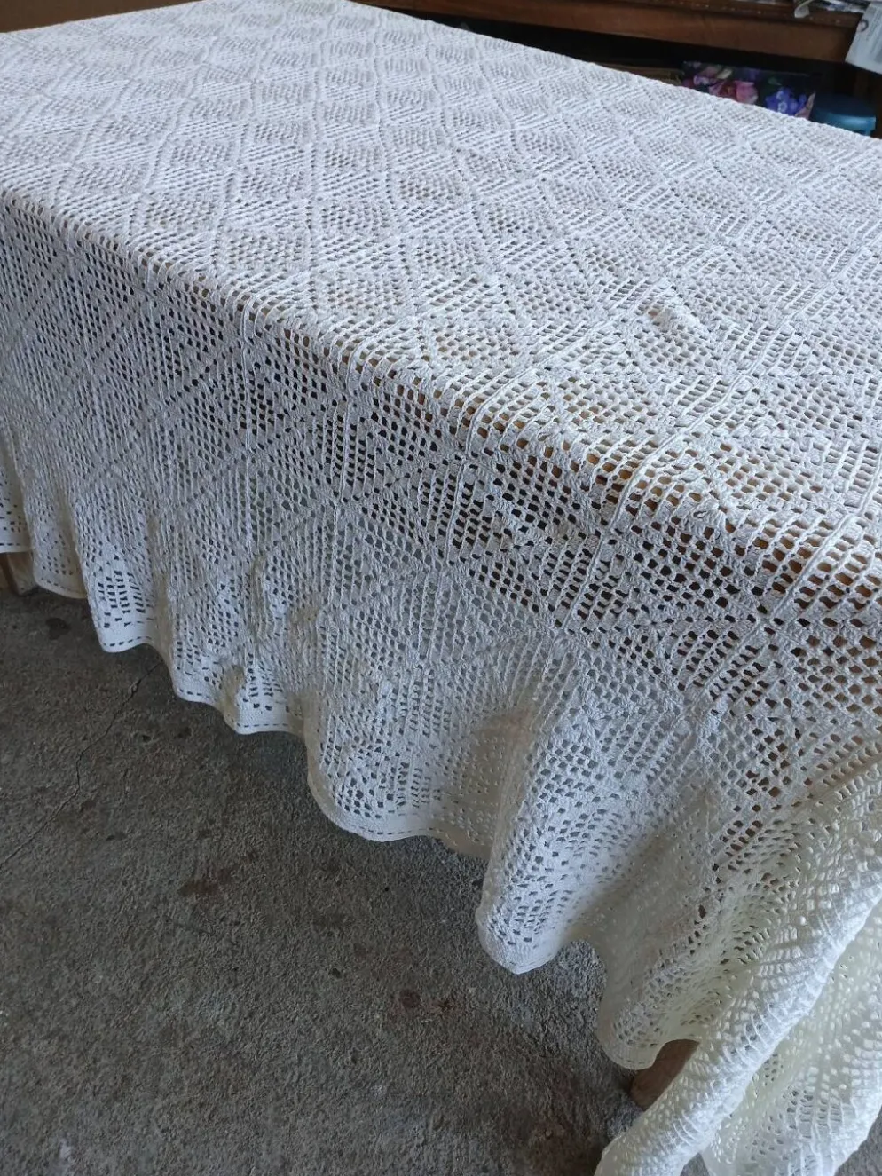Dessus de lit ancien en crochet fait main