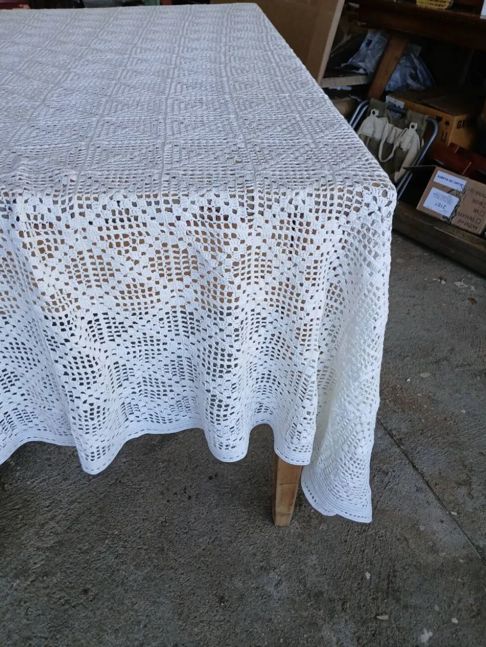 Dessus de lit ancien en crochet fait main