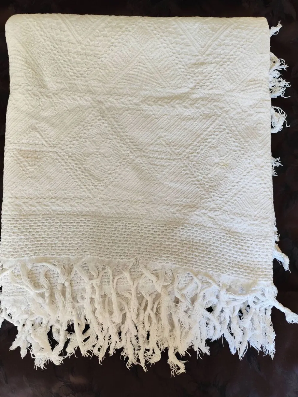 Dessus de lit en coton blanc , Ancien jeté de lit coton tissé
