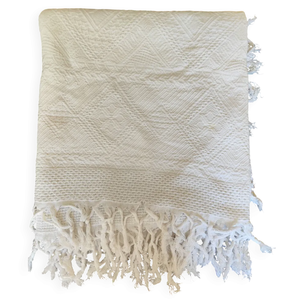 Dessus de lit en coton blanc , Ancien jeté de lit coton tissé