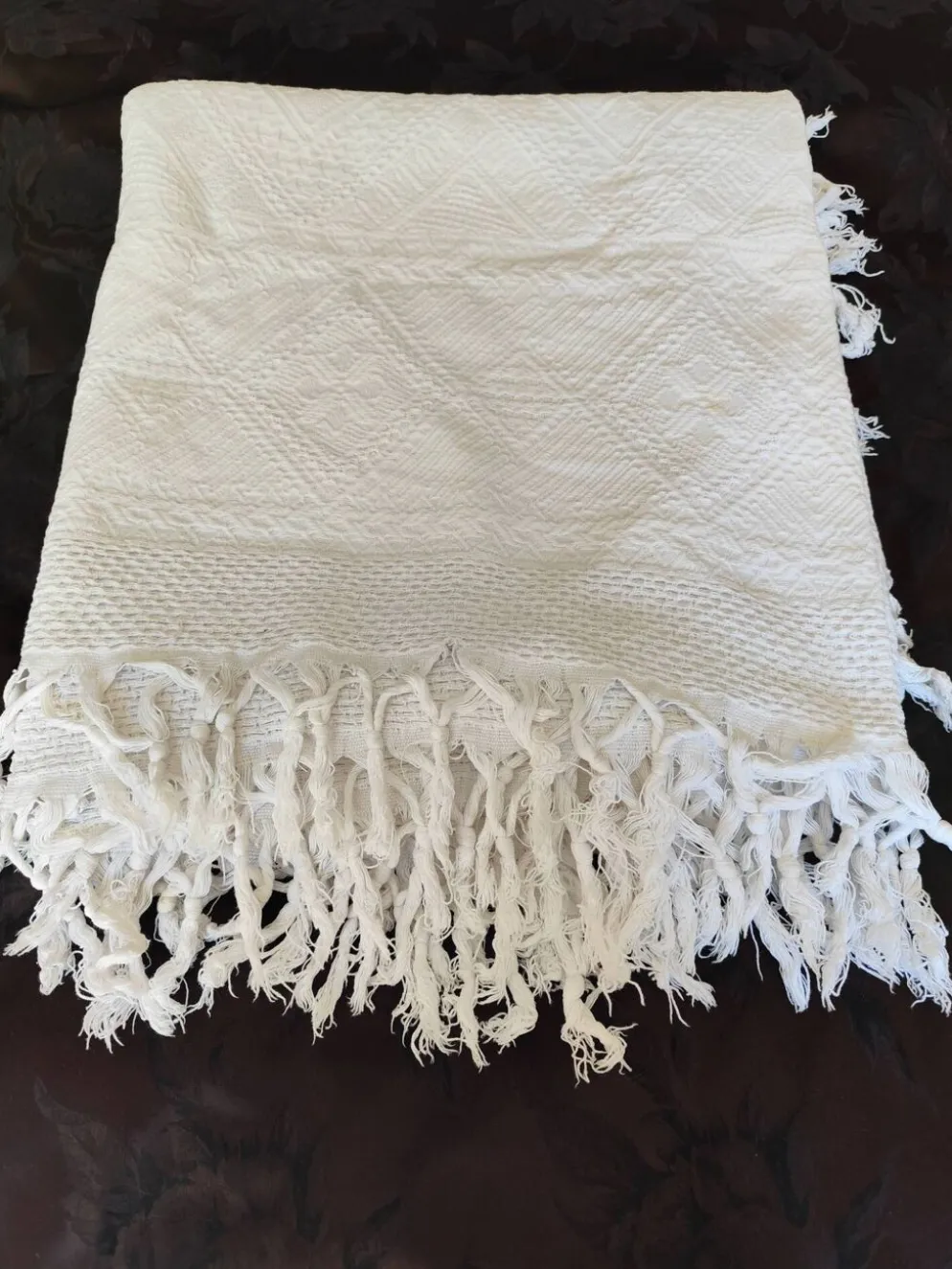 Dessus de lit en coton blanc , Ancien jeté de lit coton tissé