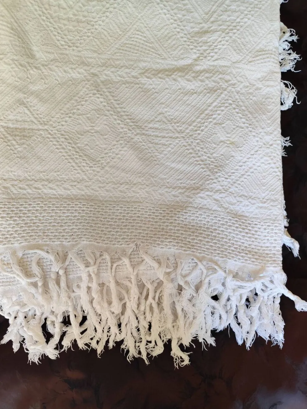 Dessus de lit en coton blanc , Ancien jeté de lit coton tissé