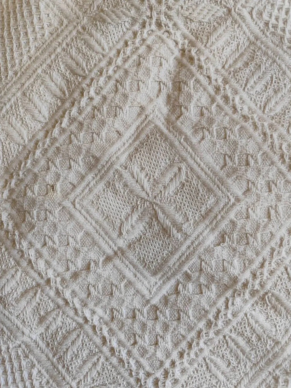 Dessus de lit en coton blanc , Ancien jeté de lit coton tissé