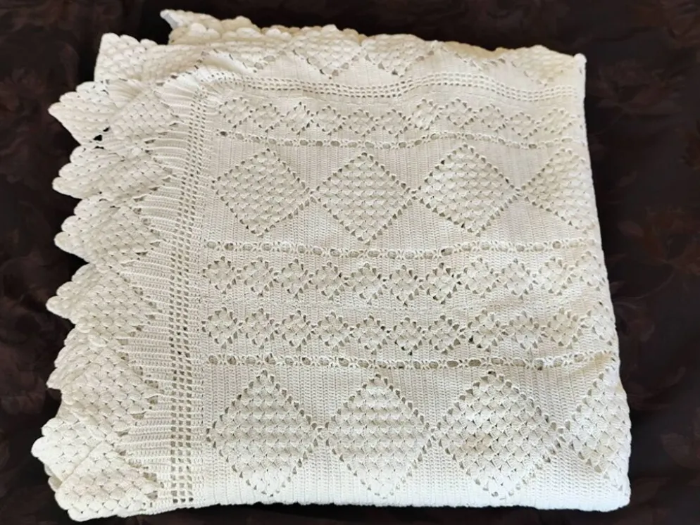 Dessus de lit en coton blanc , jeté de lit en crochet