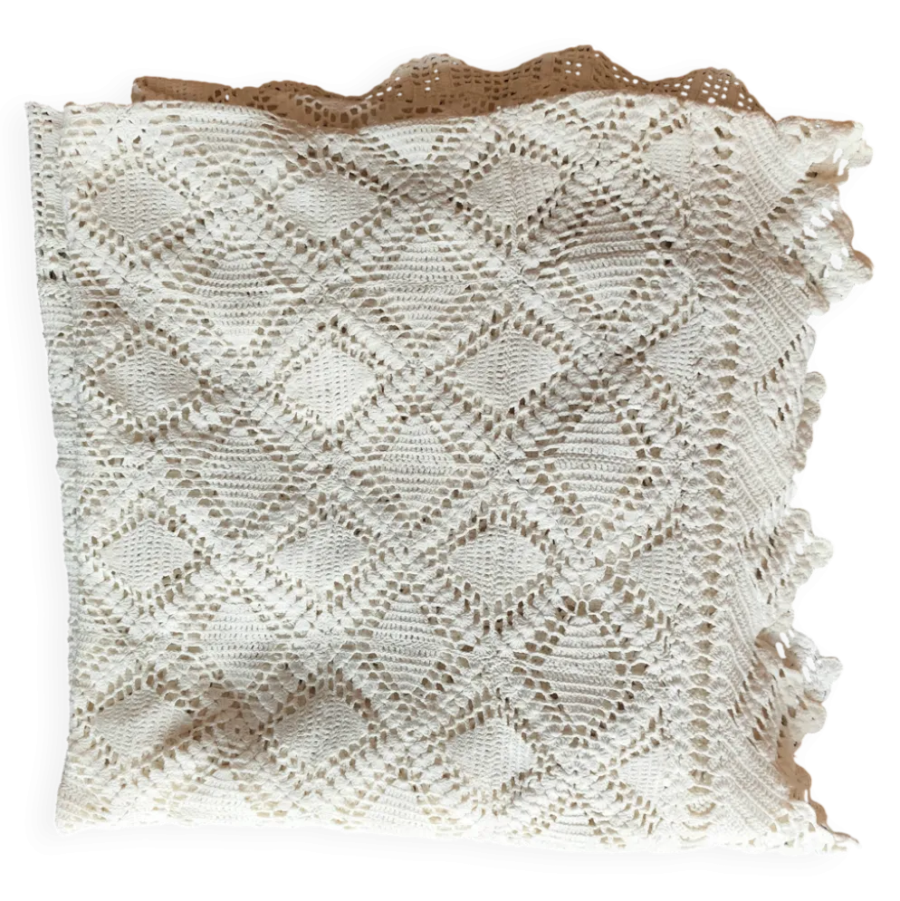 Dessus de lit en coton blanc - jeté de canapé aux motifs géométriques