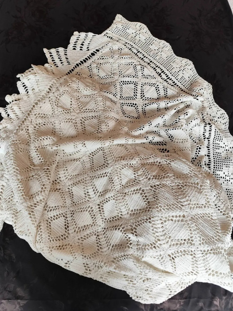 Dessus de lit en coton blanc - jeté de canapé aux motifs géométriques