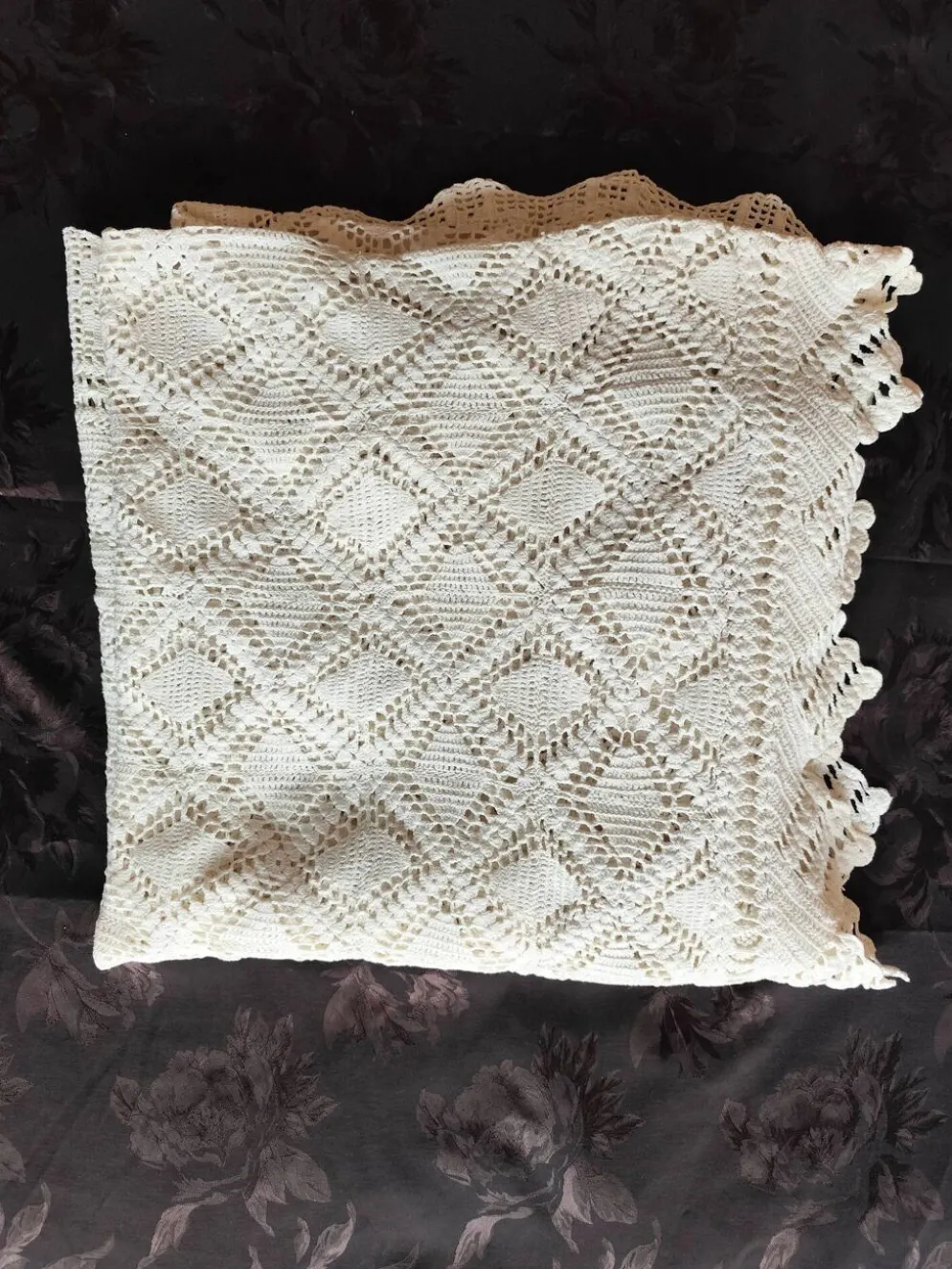 Dessus de lit en coton blanc - jeté de canapé aux motifs géométriques