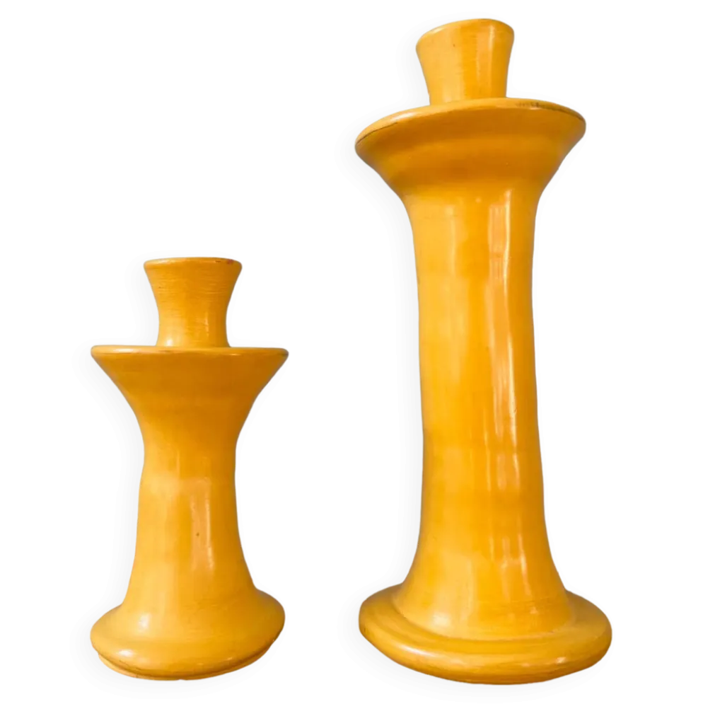 Deux bougeoirs Tamegroute ocre jaune