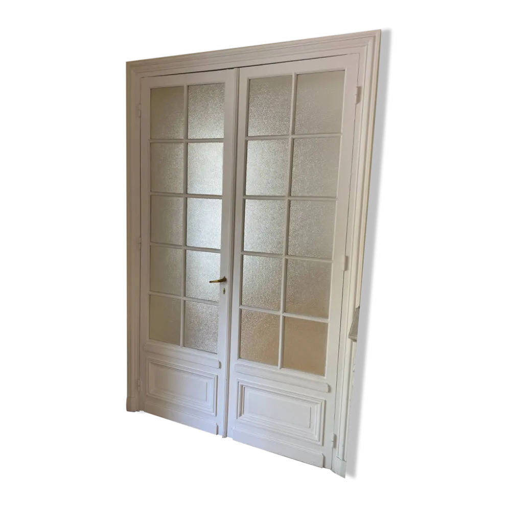 Double porte haussmannienne vitrée en bois avec verre cathédrale - 245 cm