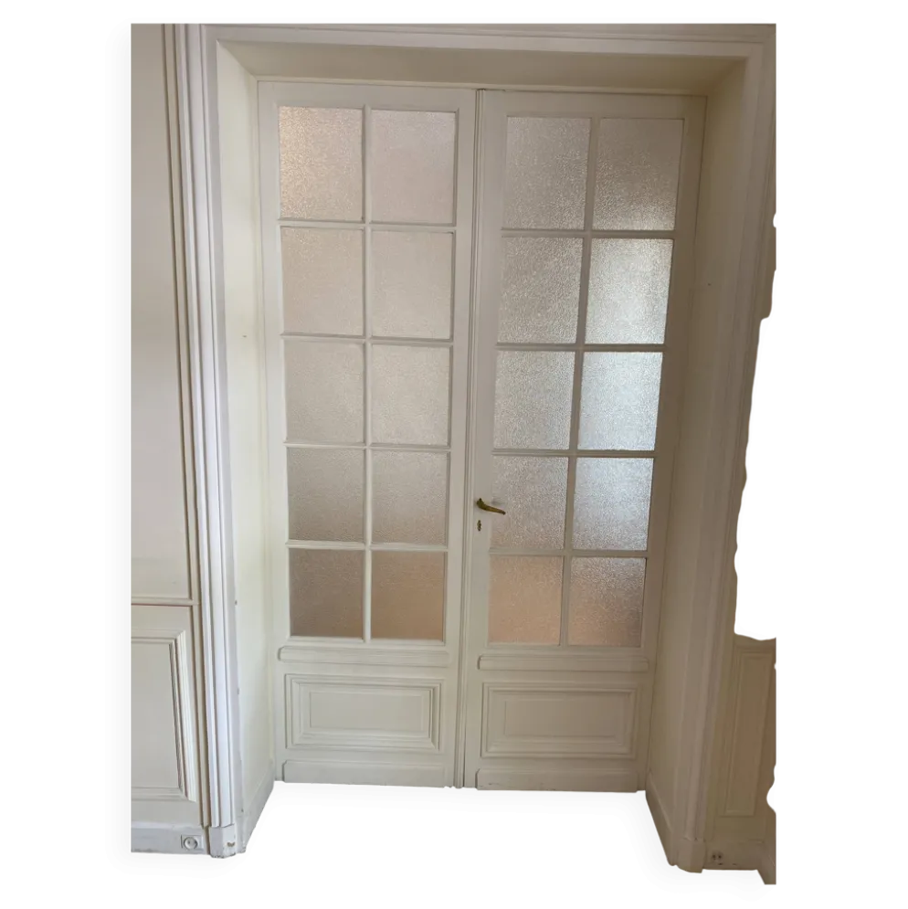 Double porte haussmannienne vitrée en bois avec verre cathédrale - 245 cm