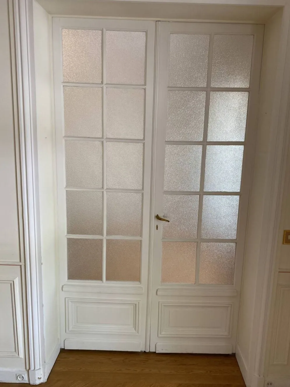 Double porte haussmannienne vitrée en bois avec verre cathédrale - 245 cm
