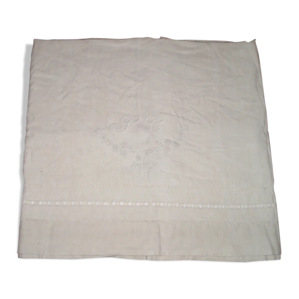 Drap ancien en lin ou métis à 2 rangées de jours avec retours