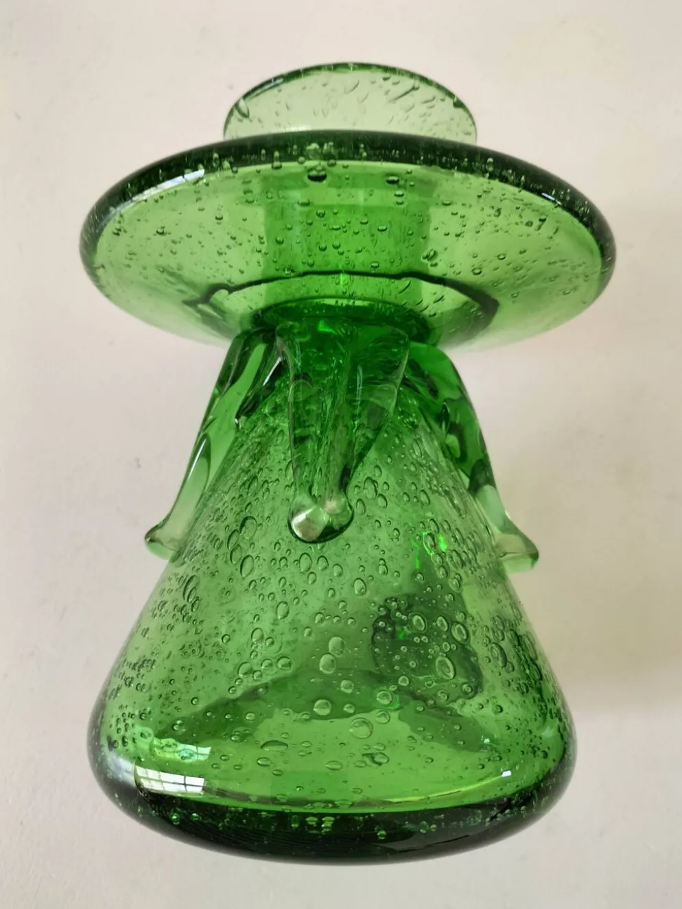 Duo de bougeoirs en verre bullé vert – Verrerie de Biot