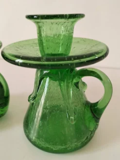 Duo de bougeoirs en verre bullé vert – Verrerie de Biot