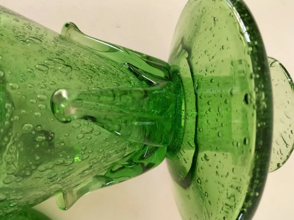 Duo de bougeoirs en verre bullé vert – Verrerie de Biot