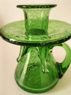 Duo de bougeoirs en verre bullé vert – Verrerie de Biot