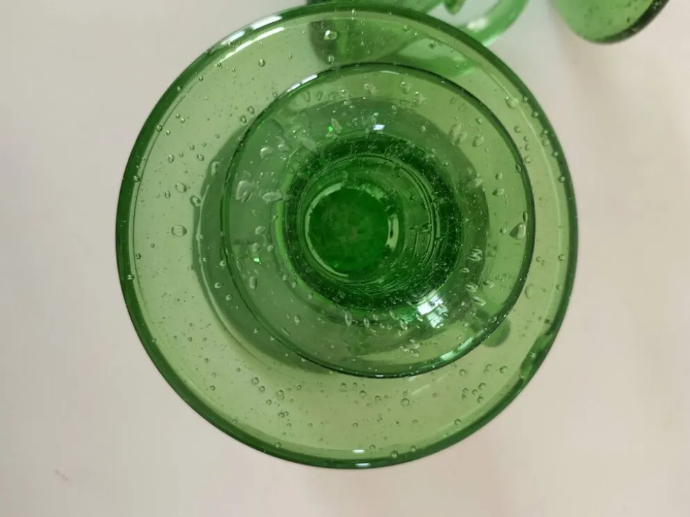 Duo de bougeoirs en verre bullé vert – Verrerie de Biot