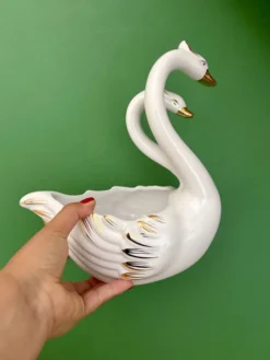 Duo de caches pots vintage - Cygnes en céramique