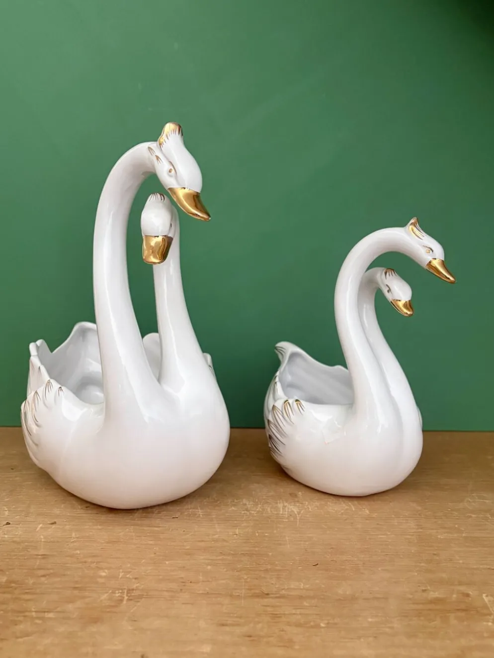 Duo de caches pots vintage - Cygnes en céramique