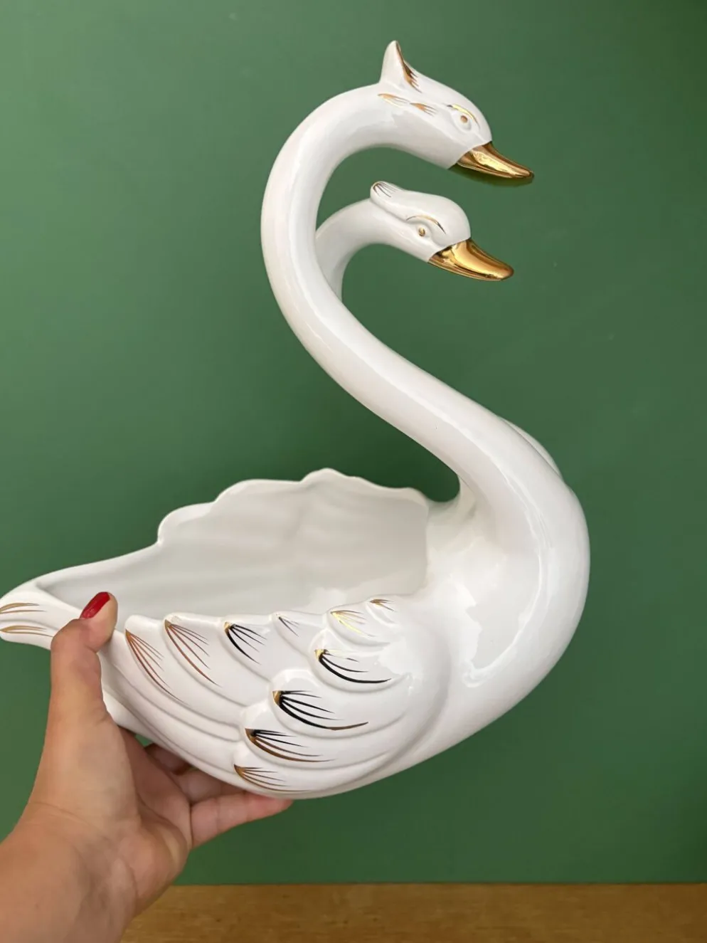 Duo de caches pots vintage - Cygnes en céramique